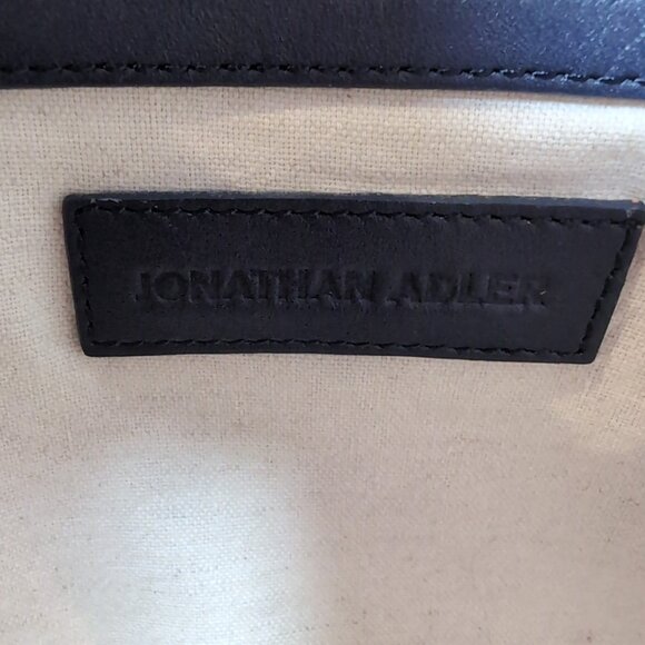 Jonathan Adler Geometric Tote Bag Leather Blue White Yellow Large Shoulder Purse - Picture 15 of 16